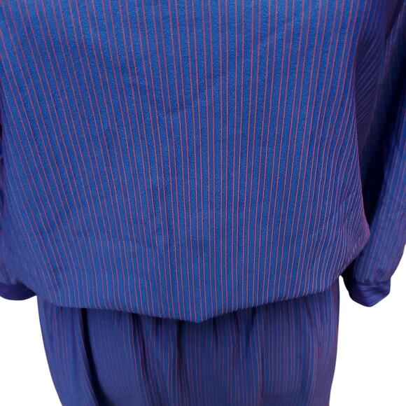 Vintage New Division Blue Red Stripe Belted Shirt Dress Day Dress Size 9 / 10 - Picture 4 of 16